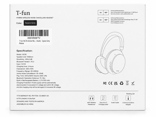T-fun NC35 Hybrid Active Noise Cancelling Headphones