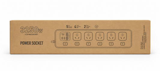 5-Outlet Power Board with USB-A & USB-C Charging Ports