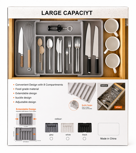 Kitchen Drawer Cutlery & Utensil Organiser Tray