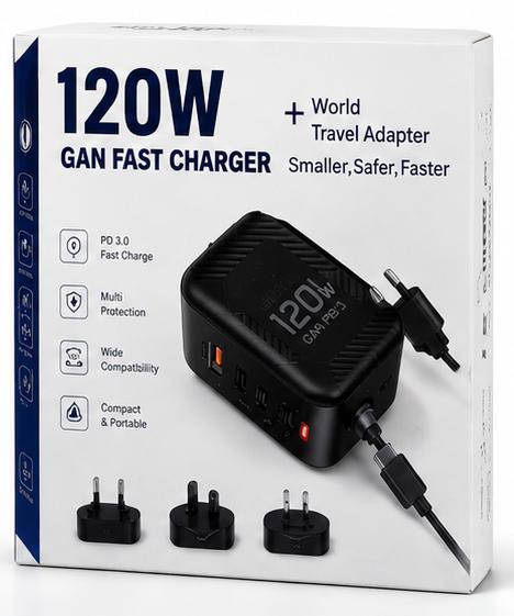 120W GaN Fast Charger with Worldwide Travel Adaptors