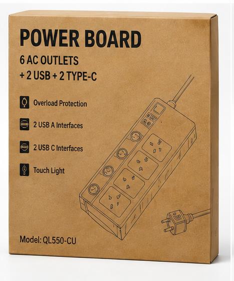 10-in-1 Power Board with 6 AC Outlets, USB & USB-C Ports